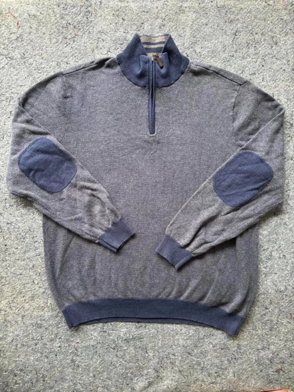 Tasso Elba Men’s XXL 100% Cotton Quarter Zip Pullover Sweater Gray Navy